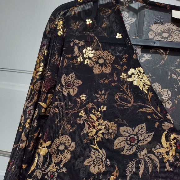 Style & Co Womens Blouse Size Medium Black Metallic Floral Ruffled Cottaggecore - Picture 3 of 16